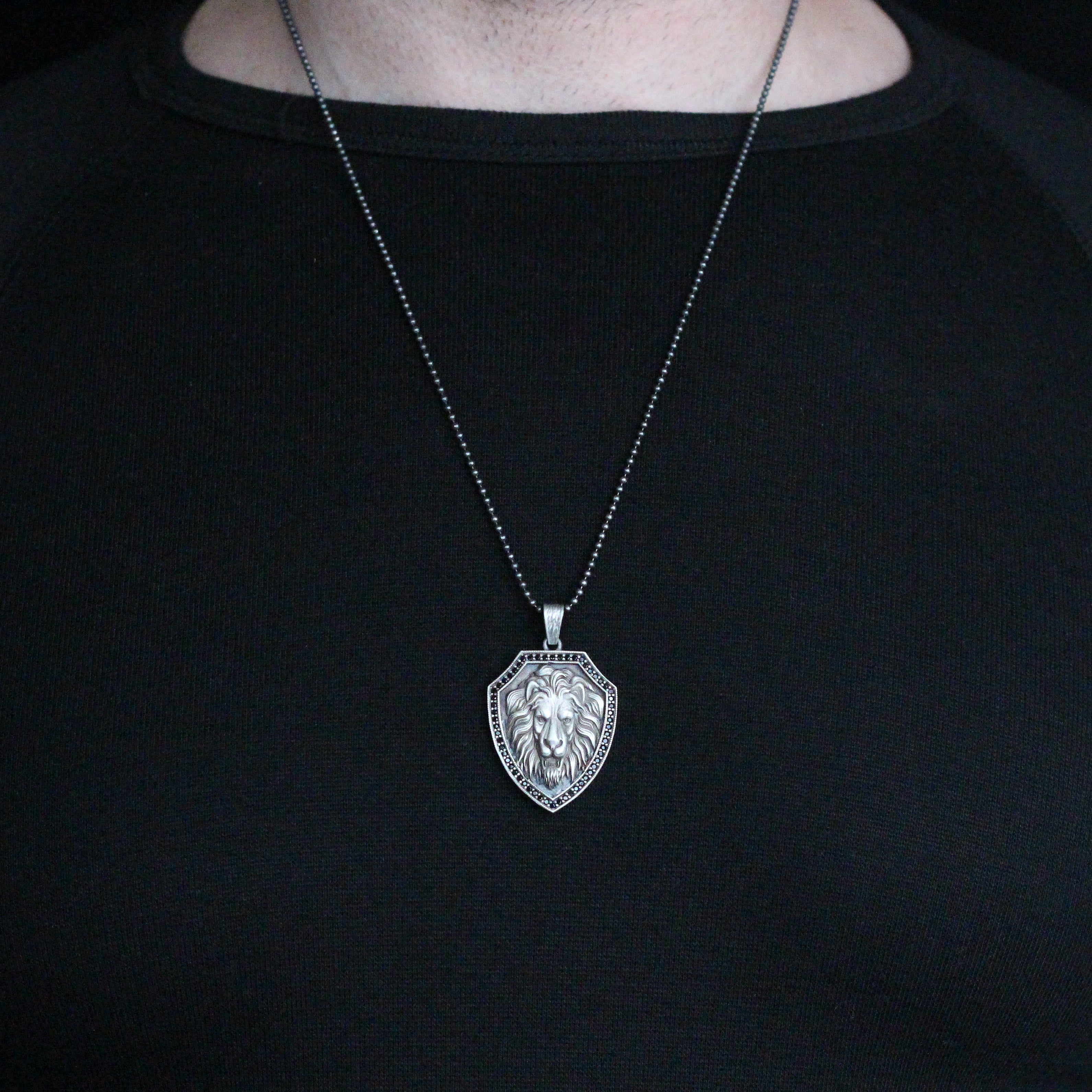 Engraved Lion Medallion Necklace for Men | Vintage Coin Pendant, Roaring Lion Charm
