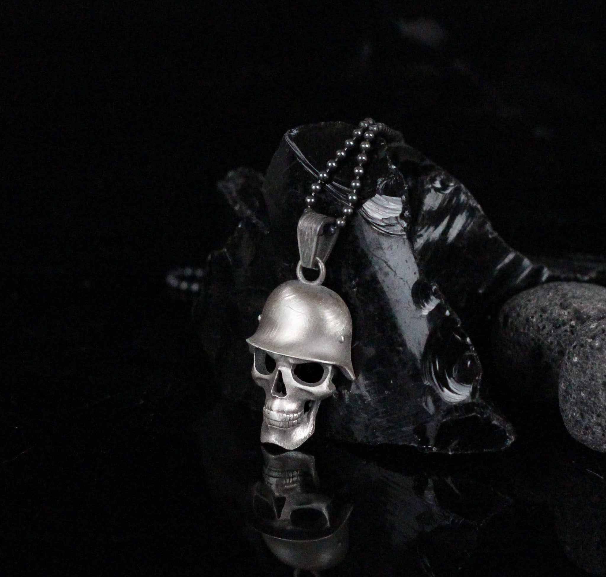 Sterling Silver Skull Helmet Necklace