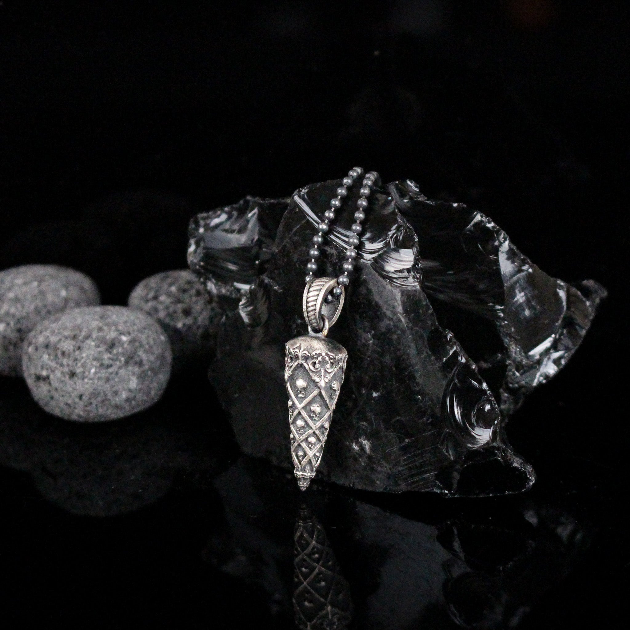 Vintage-Inspired Cone Pendant Necklace in 925 Sterling Silver | Antique Skull Cone Necklace for Men