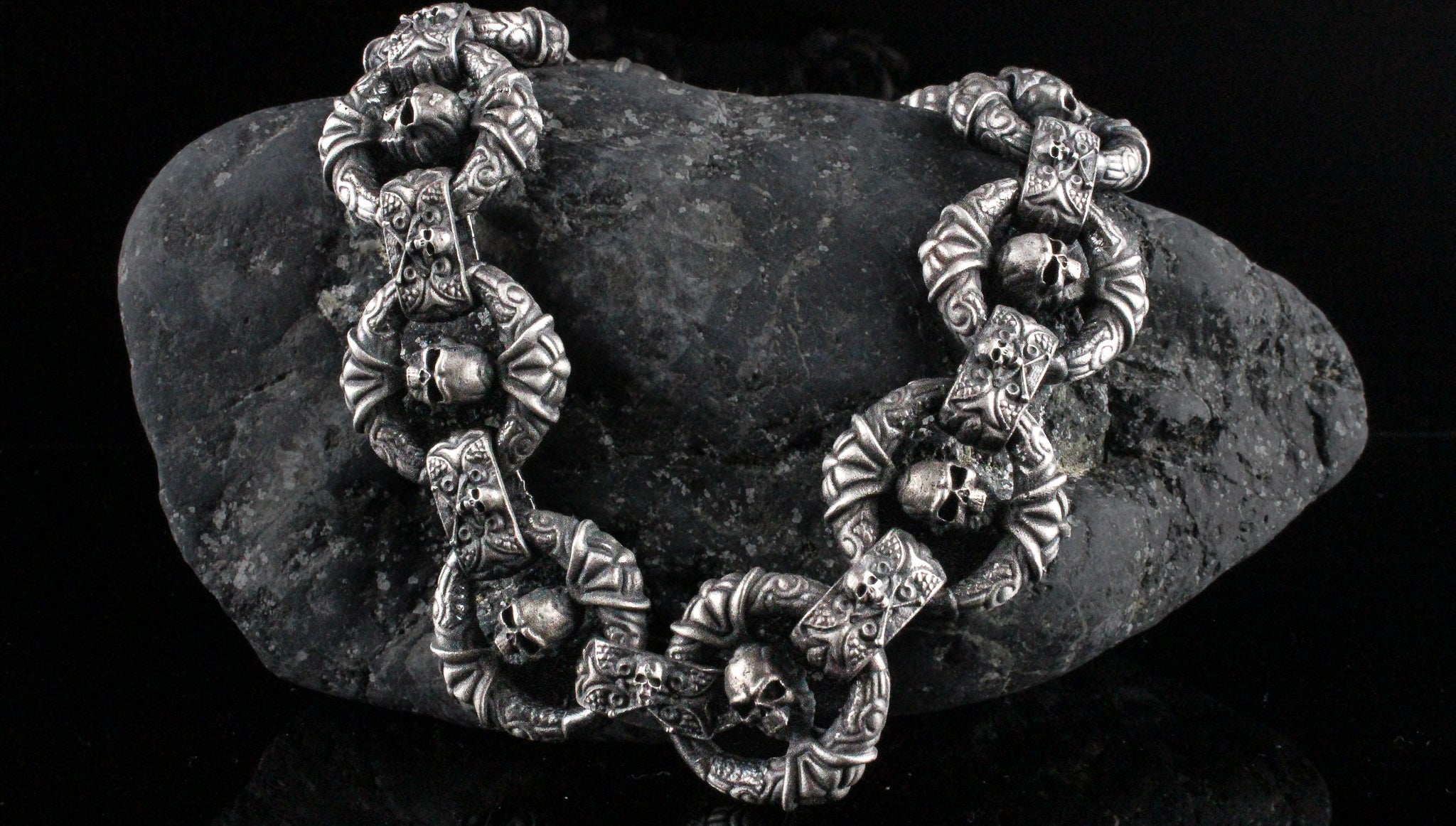 925 Silver Skull Men Bracelet, Gothic Silver Bracelet
