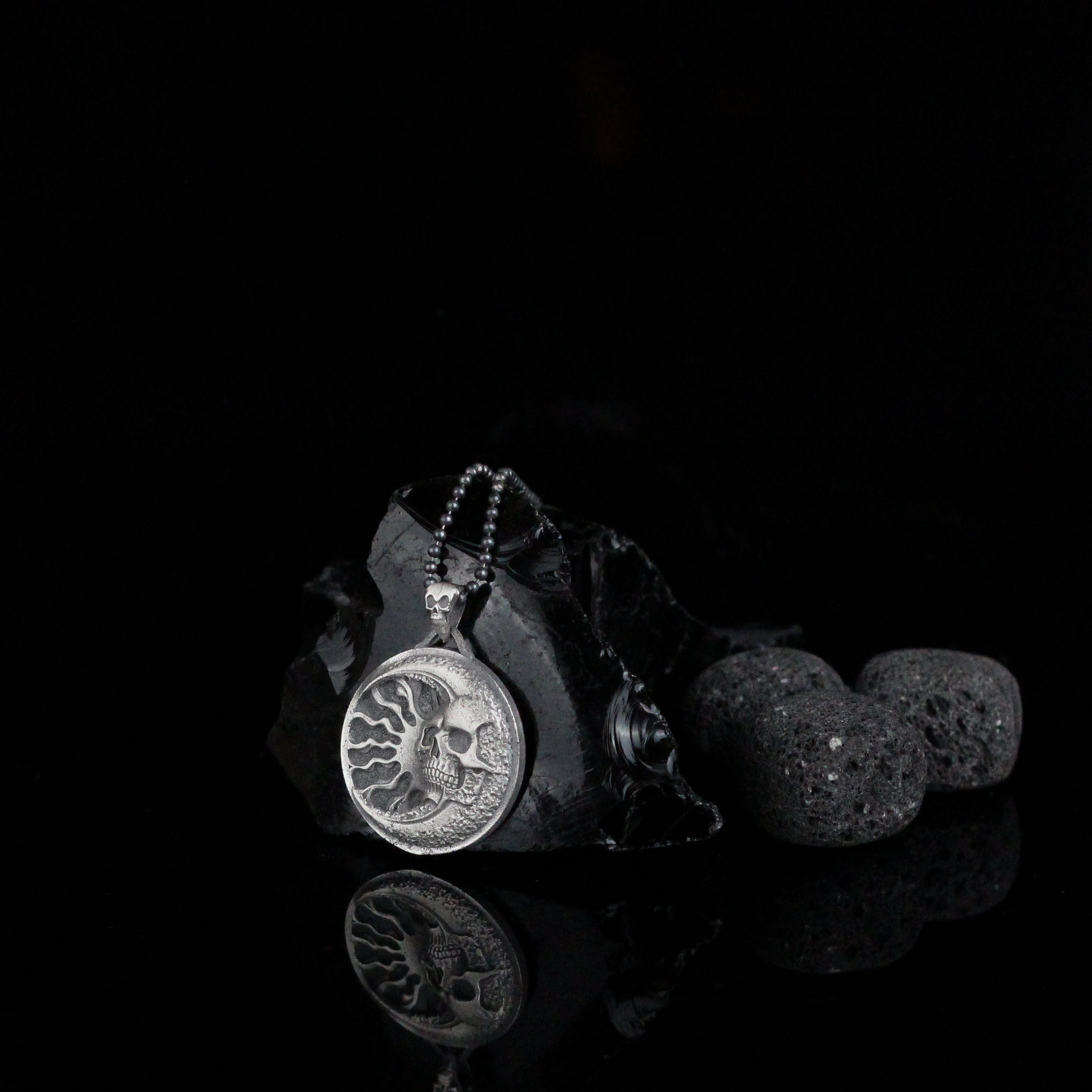 Sterling Silver Skull & Lunette Necklace