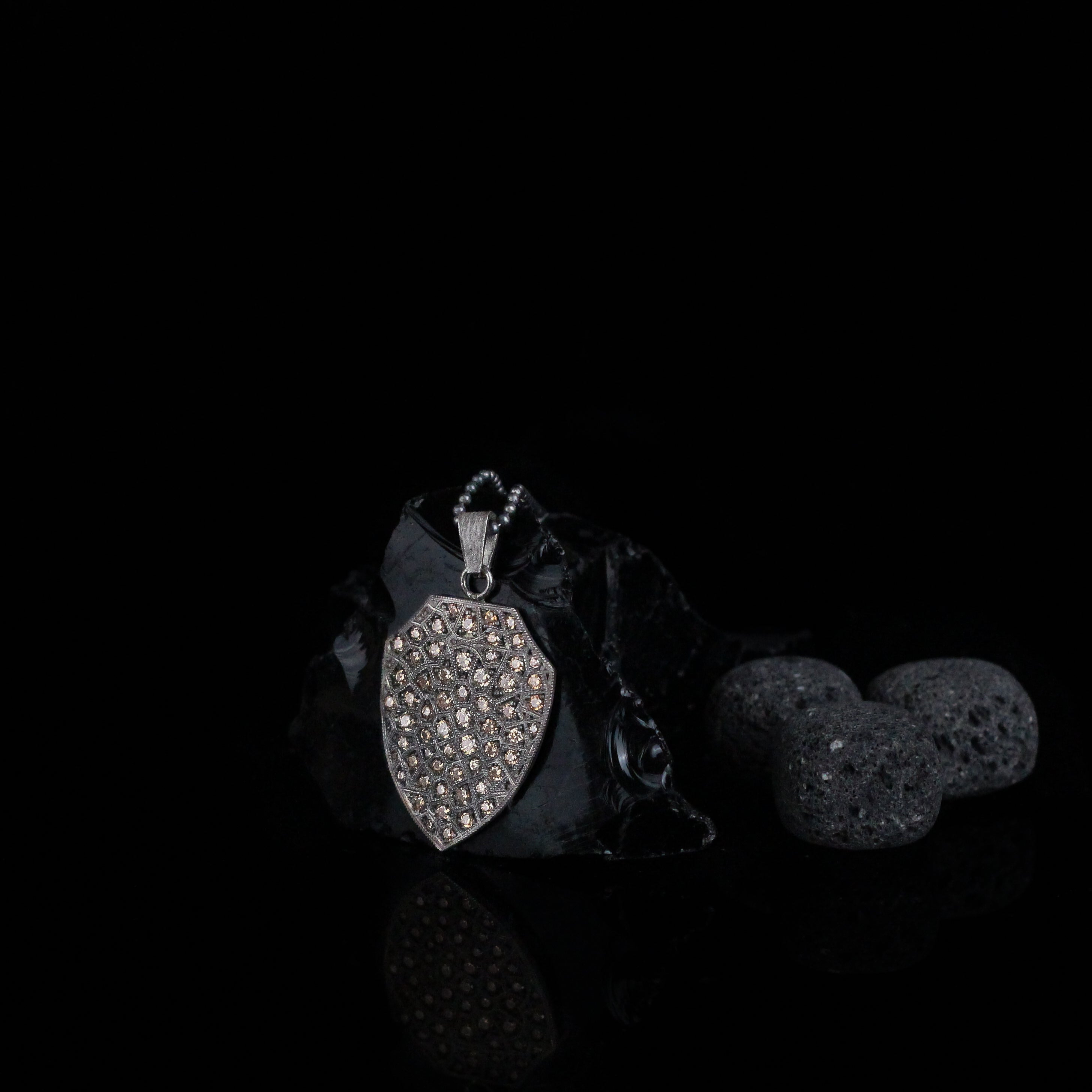 Sterling Silver Shield Necklace with Yellow Stone