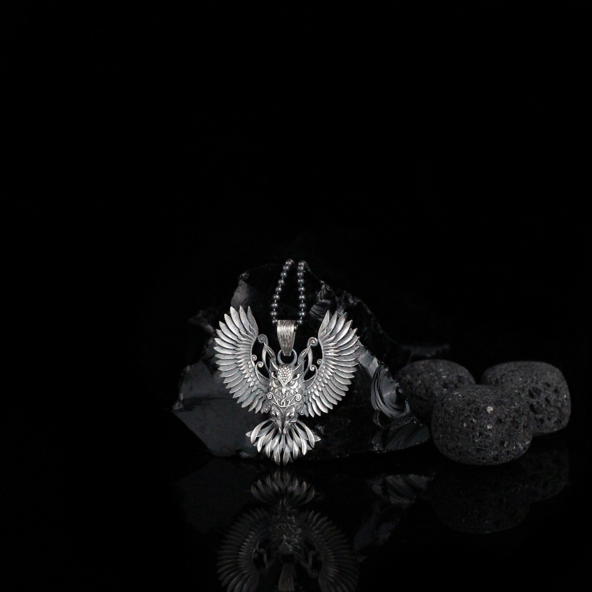 Sterling Silver Owl Necklace, Handmade Men Necklace, Silver Animal Pendant, Rustic Men Necklace