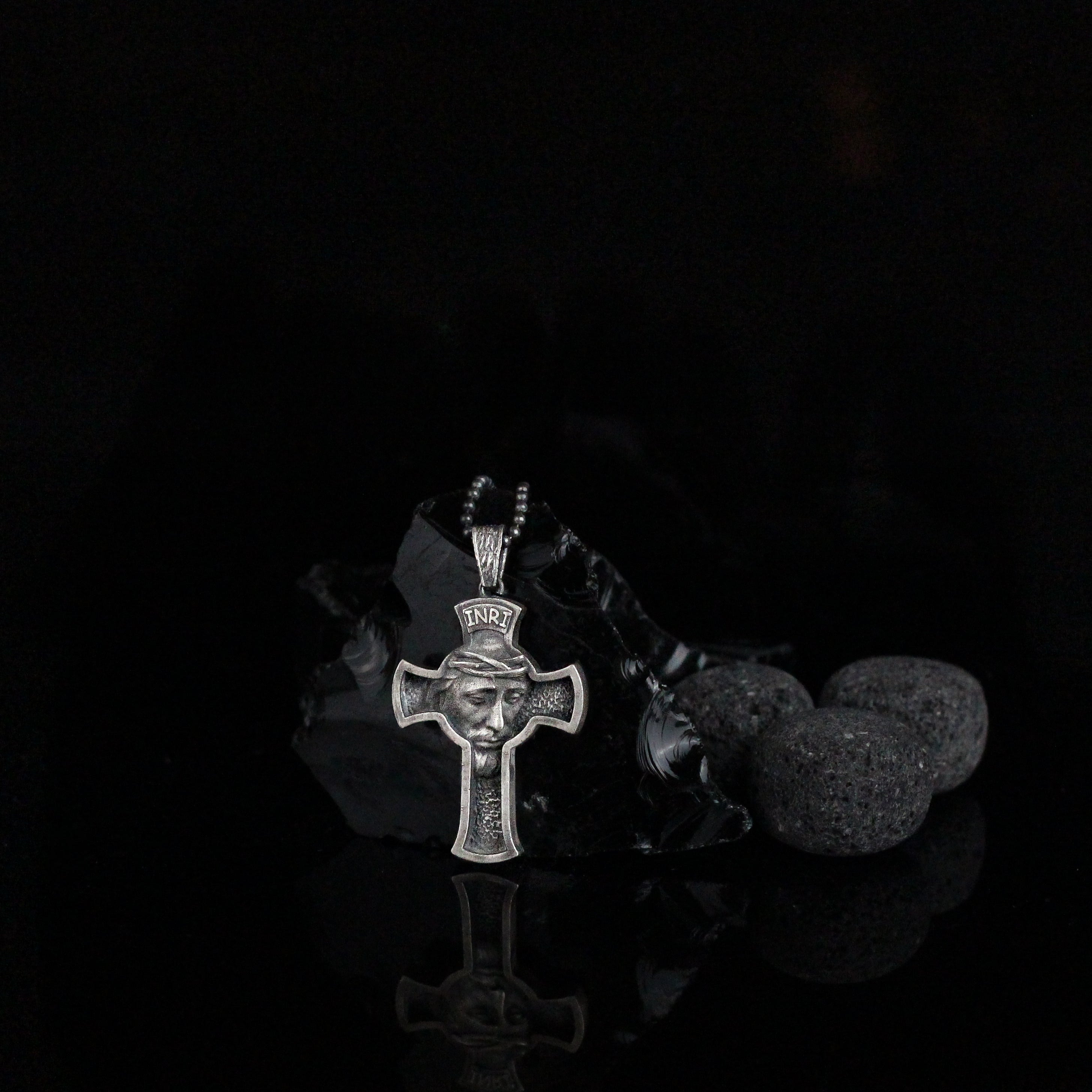 925K Silver Cross Necklace, Christian Medallion, Mens Jesus Necklace