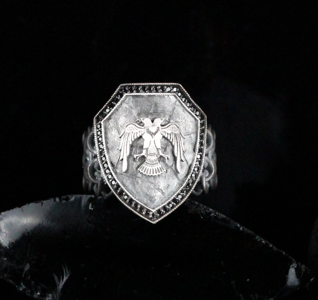 Two Headed Eagle Medallion Handmade Sterling Silver Men Ring