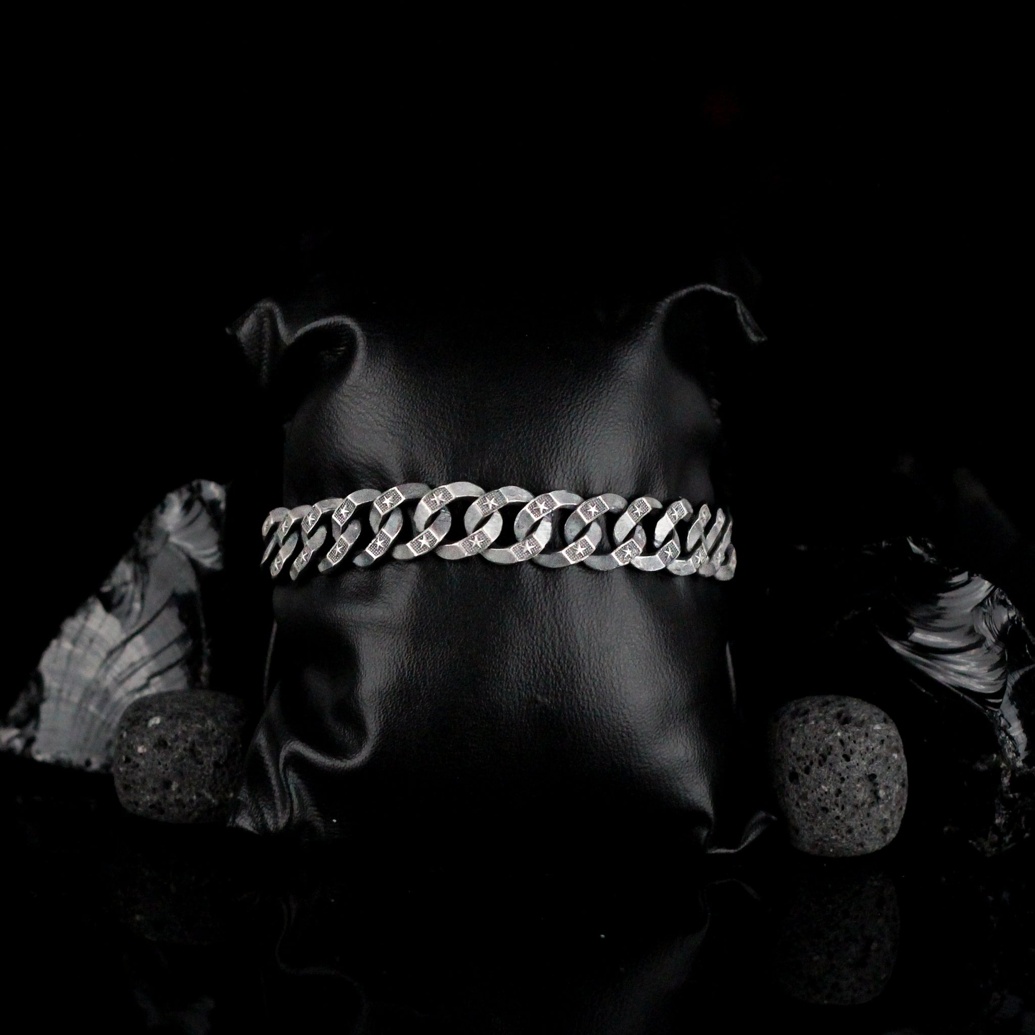 Silver Star Engraved Chain Bracelet, Handmade Silver Men Bracelet