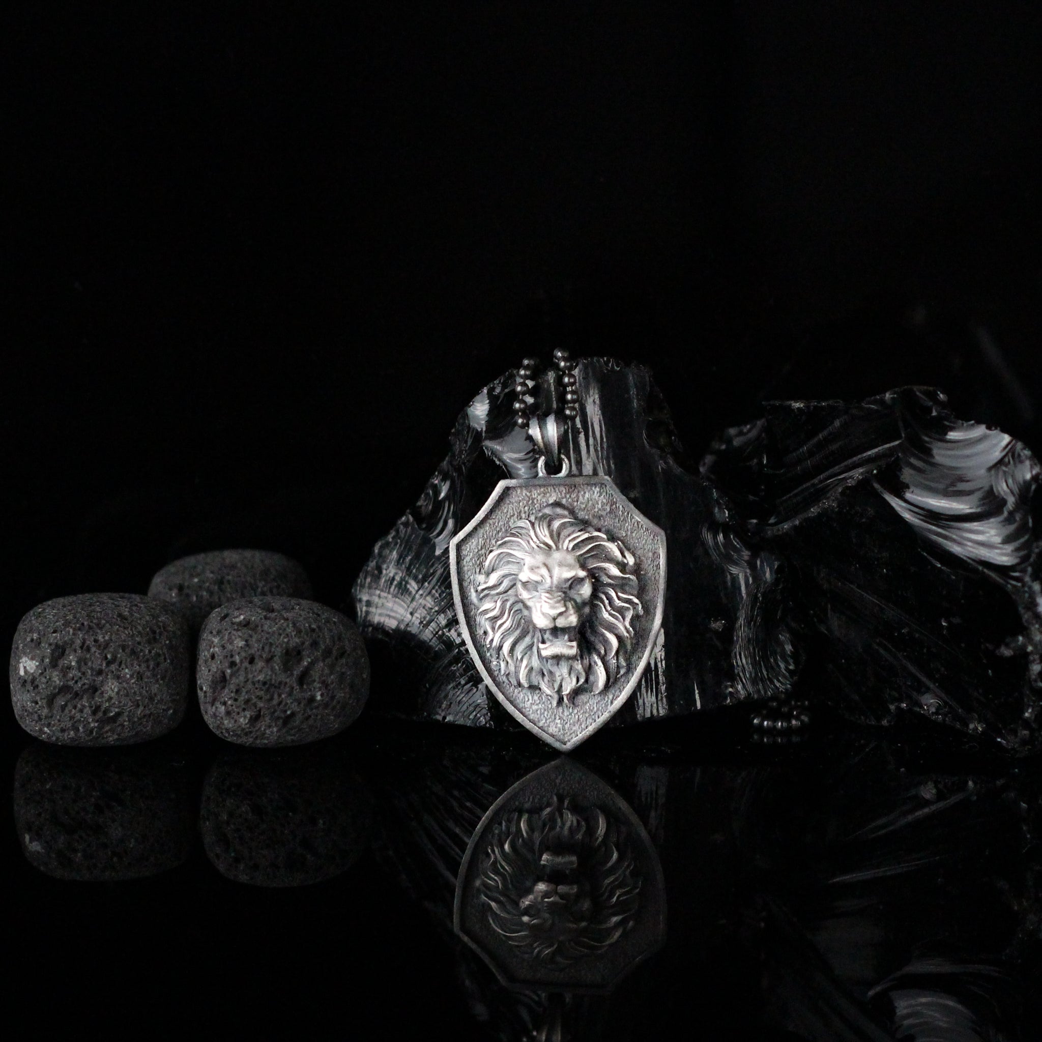 Lion Head Medallion,  Lion Men Necklace, Sterling Silver Men Necklace