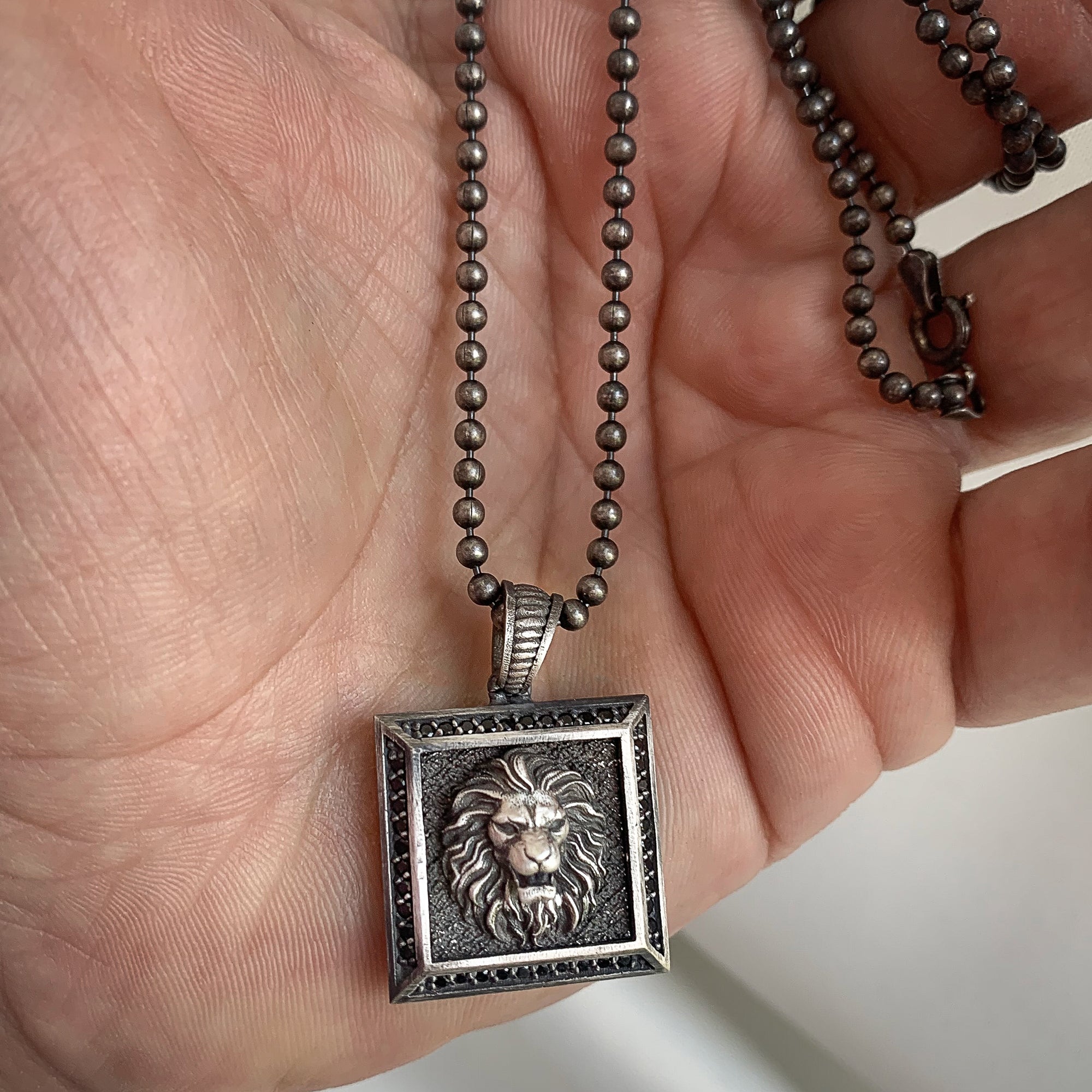 925K Silver Lion Men Necklace, Handmade Lion Head Pendant