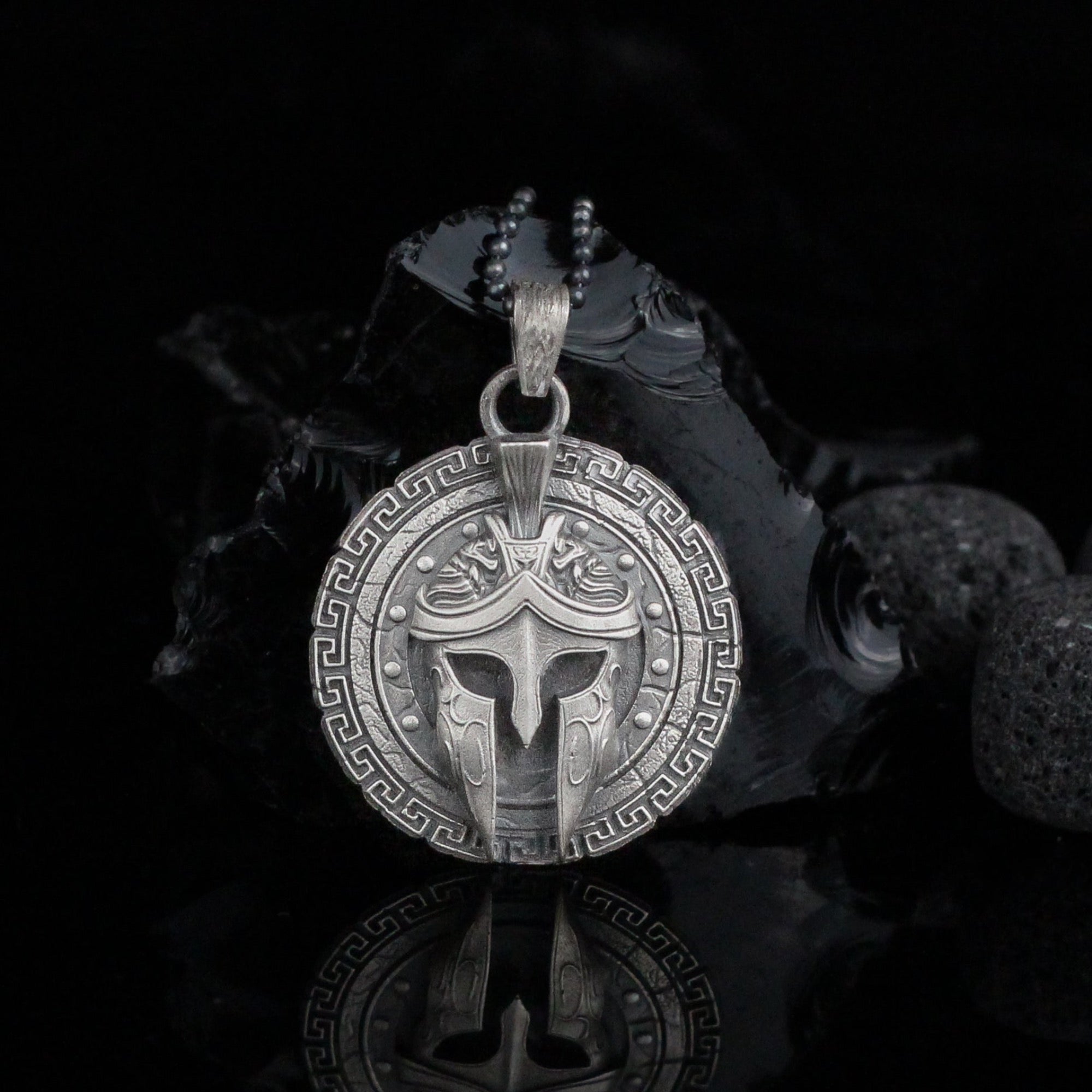 Sterling Silver Spartan Helmet Necklace, Handmade Helmet Medallion