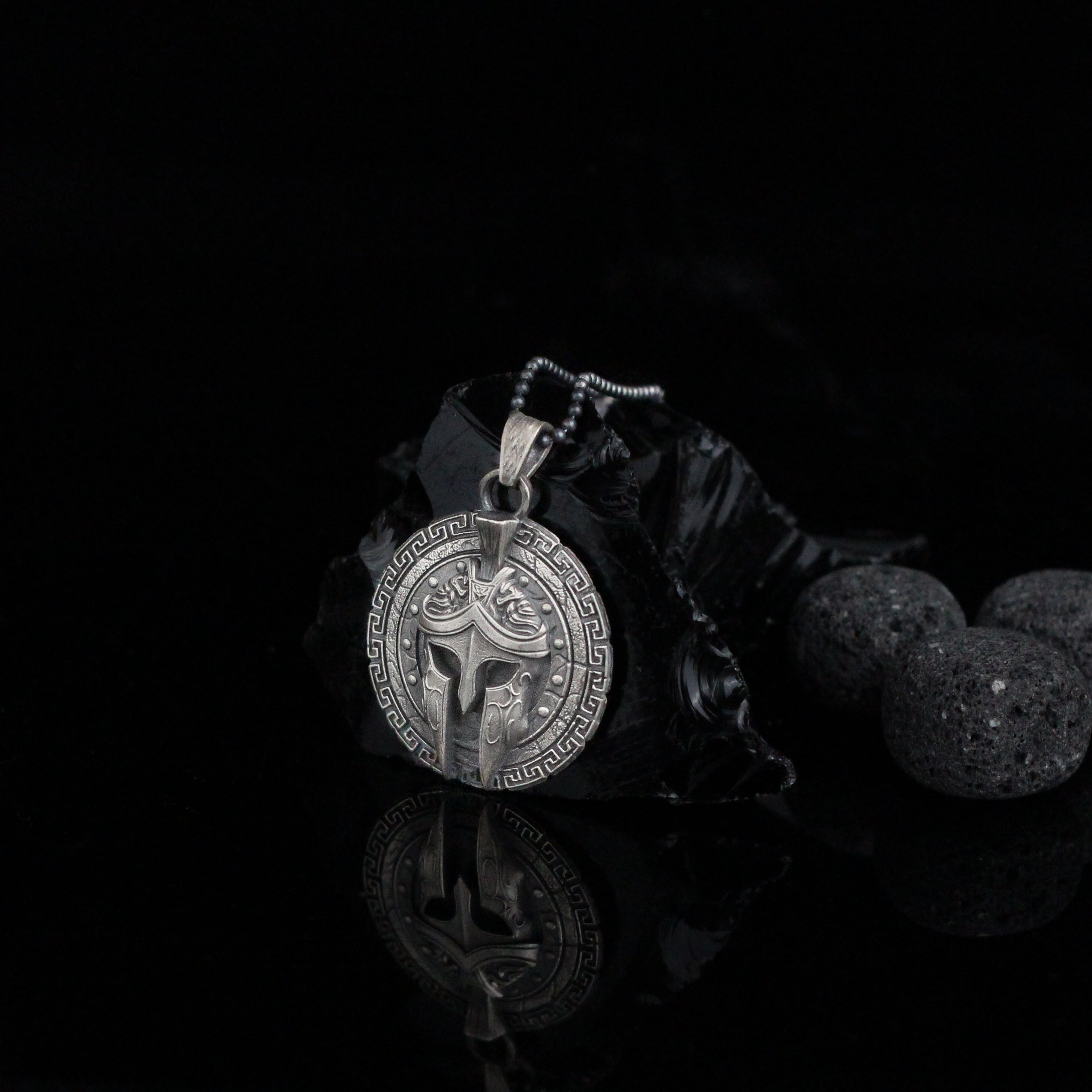 Sterling Silver Spartan Helmet Necklace, Handmade Helmet Medallion