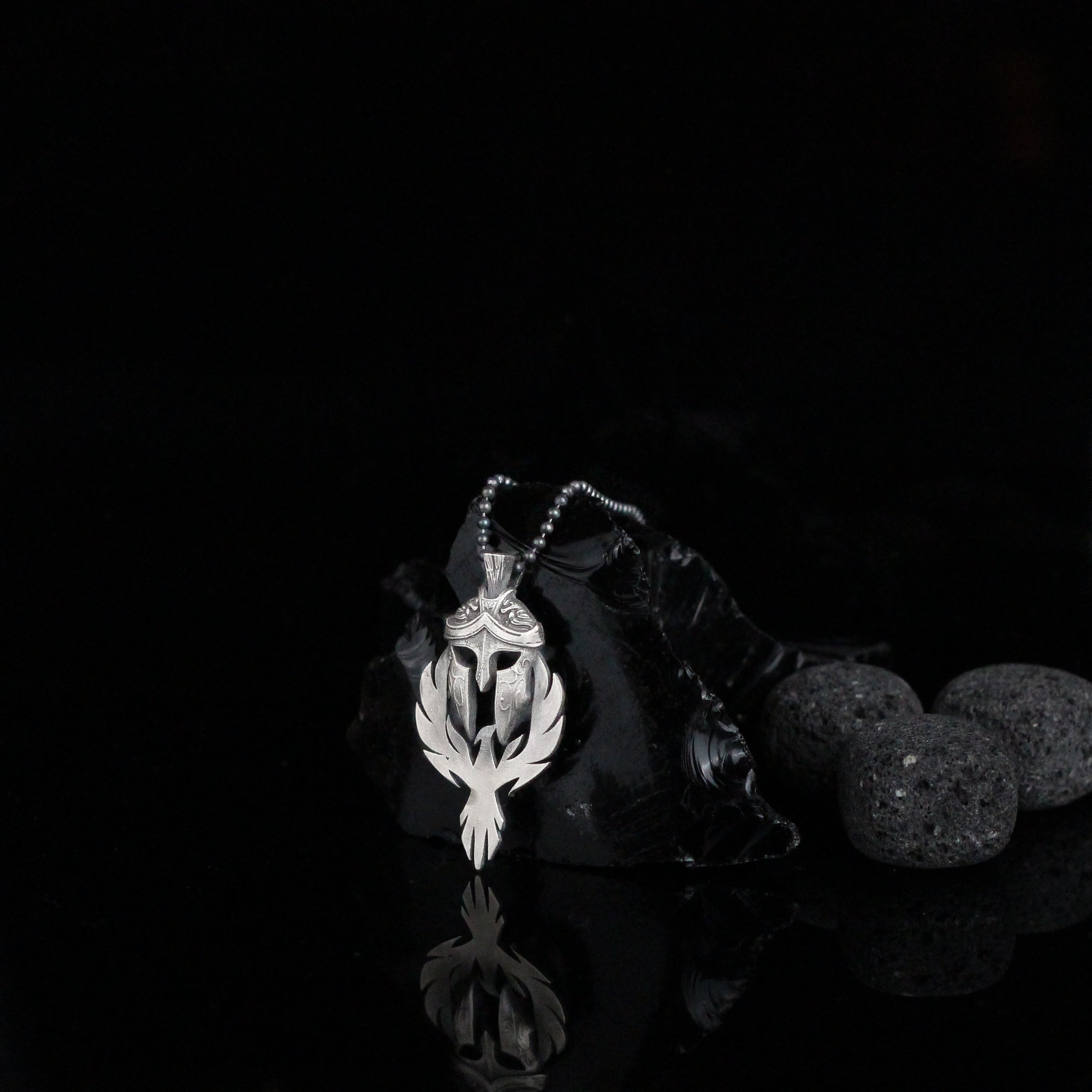 Solid Silver Phoenix and Spartan Necklace, Handmade Phoenix Pendant
