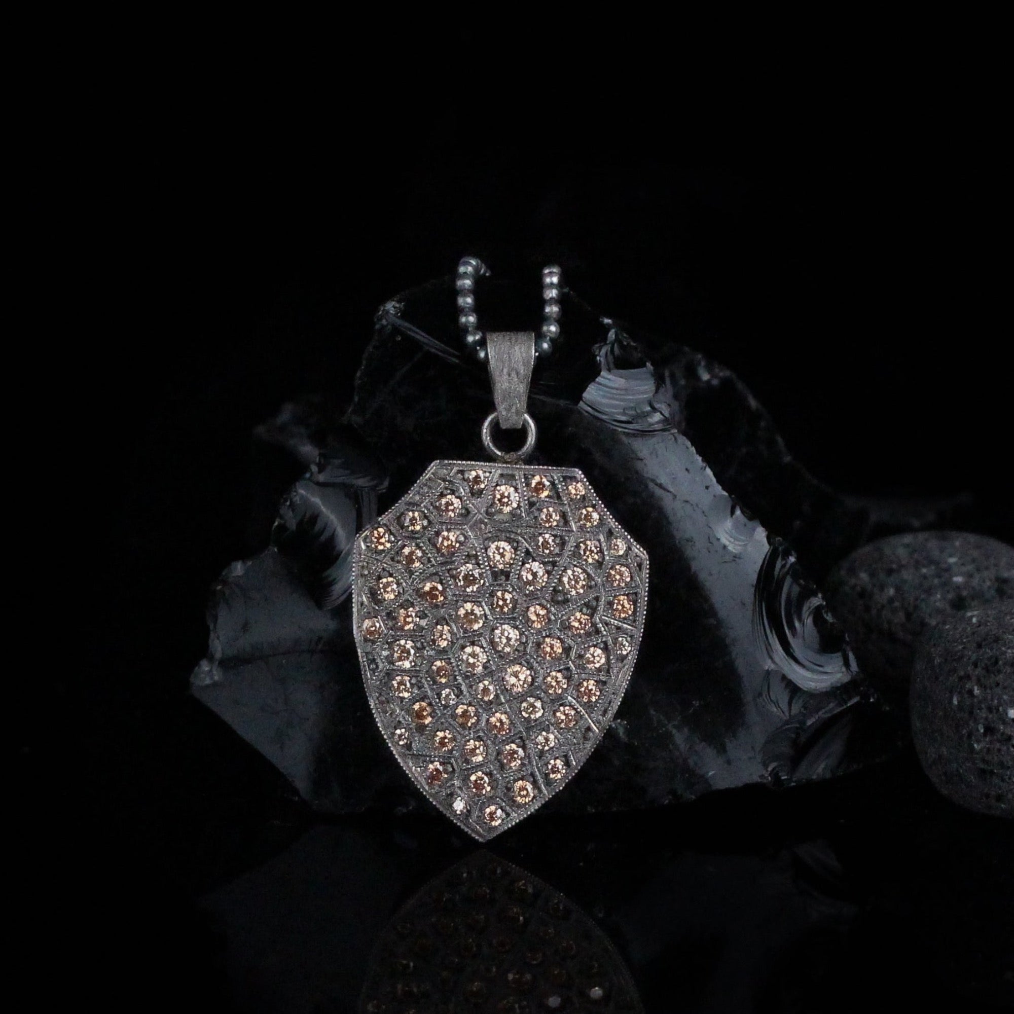 Sterling Silver Shield Necklace with Yellow Stone