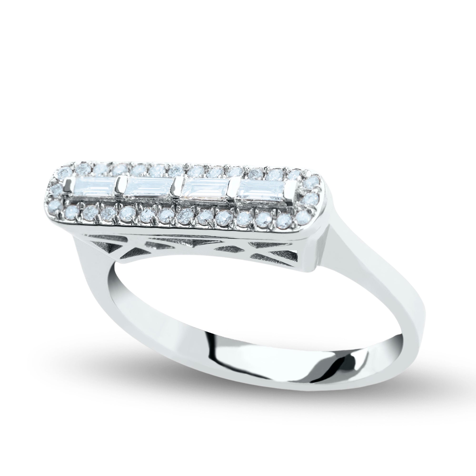 LINDA Sophisticated Diamond Bar Ring in 8K or 14K Solid Gold | Modern Elegance Baguette Diamond Ring