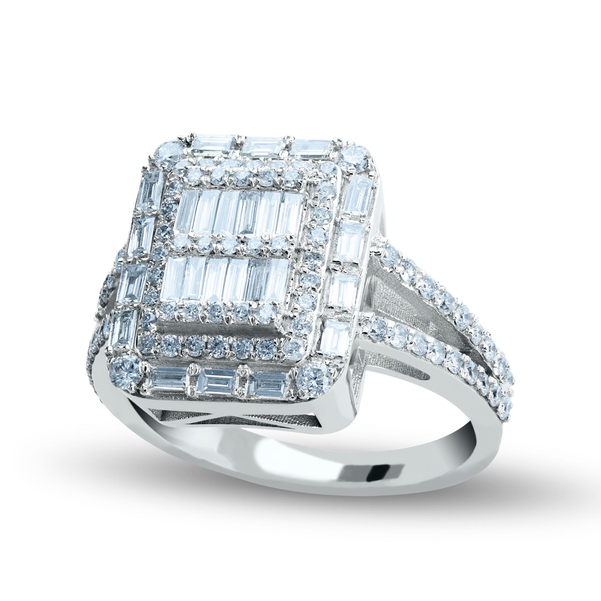 BEATRICE Square Princess Cut Double Band Ring | Halo Diamond Ring in 8K or 14K Solid Gold