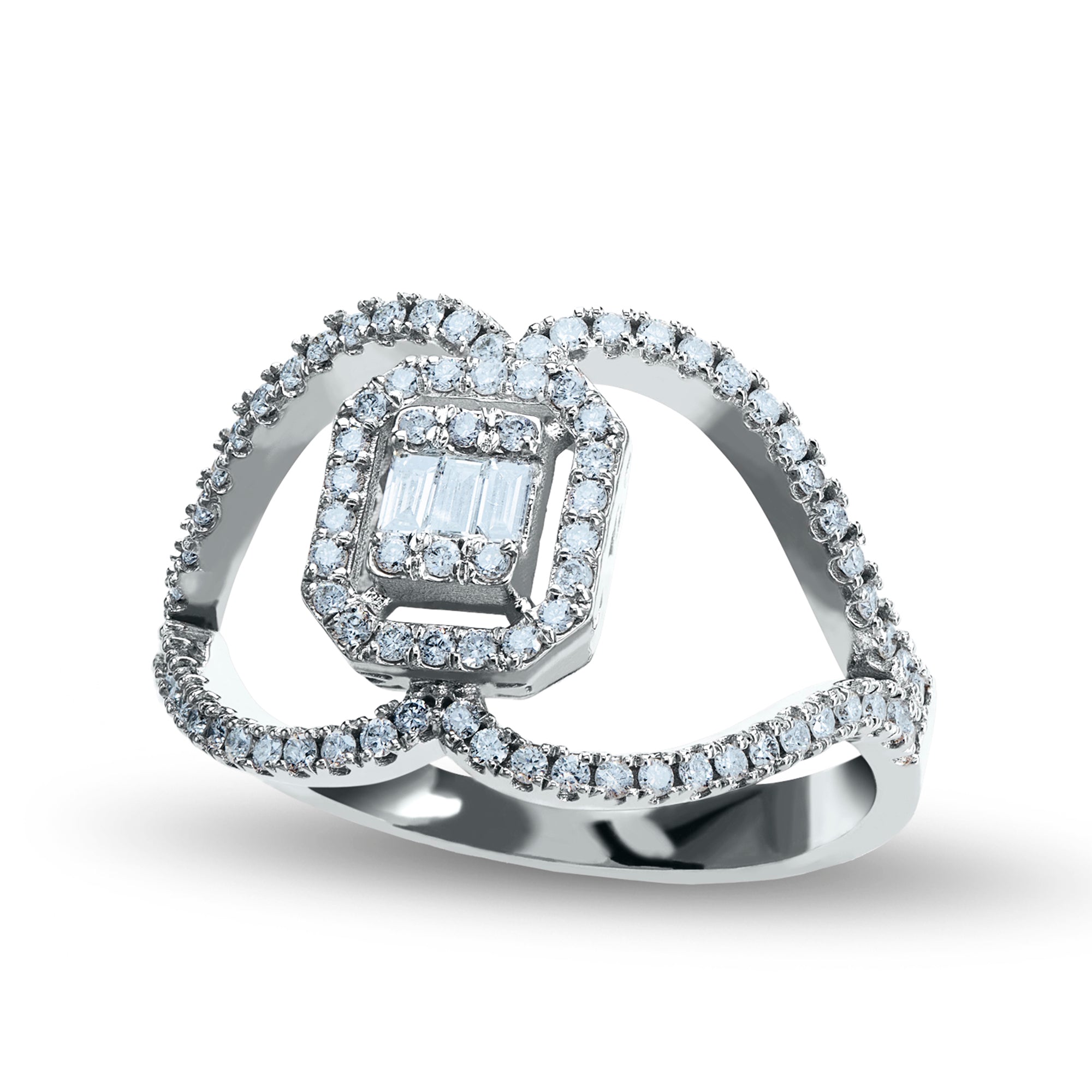 ARIEL Modern Halo Diamond Ring in 8K or 14K Solid Gold | Unique Open Design Engagement Ring