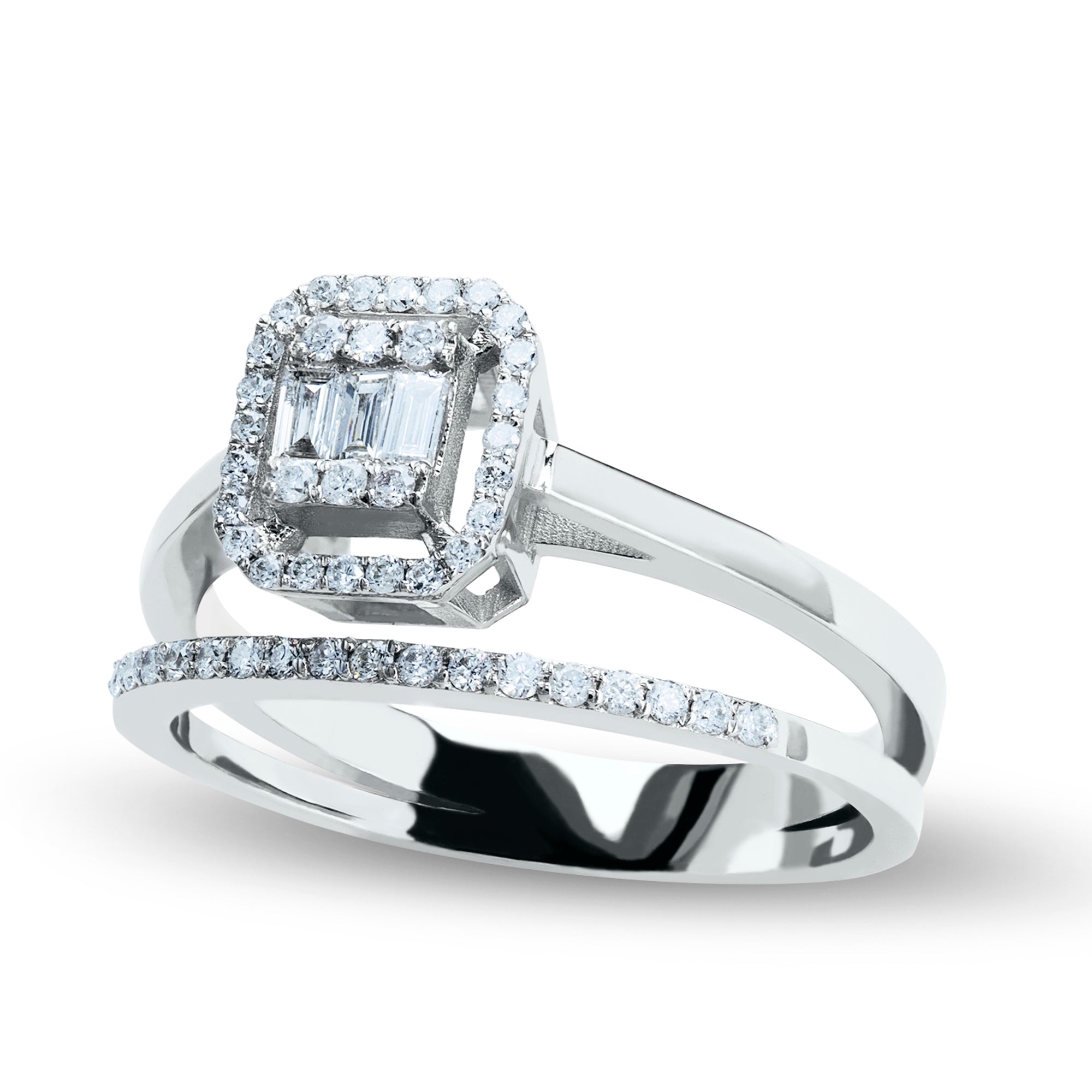 JASMINE Dainty White Gold Diamond Bridal Ring | 14K & 8K Solid Gold Halo Design Ring